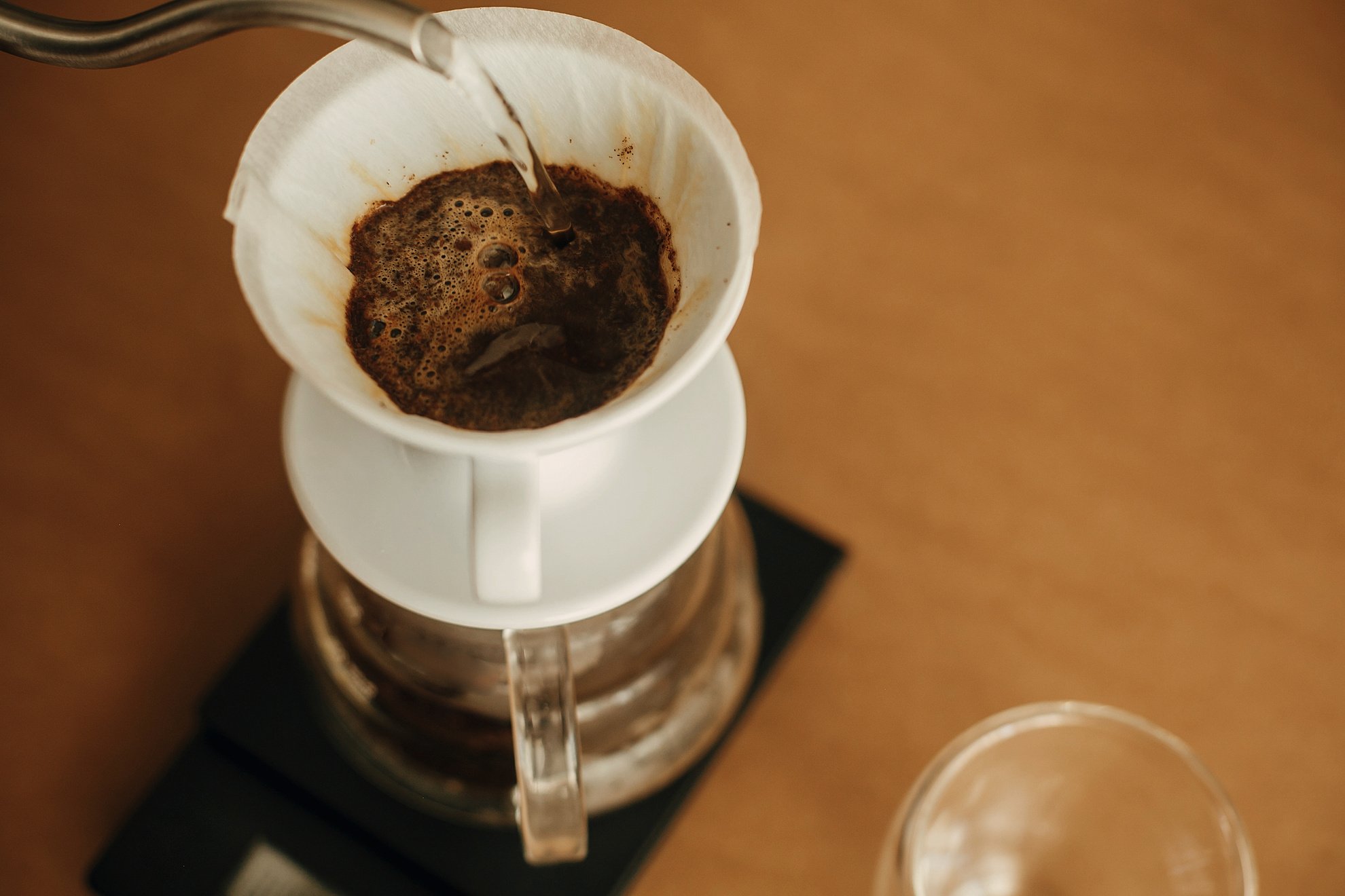 Alternative Coffee Brewing V60 Closeup. Barista Making Filter Co